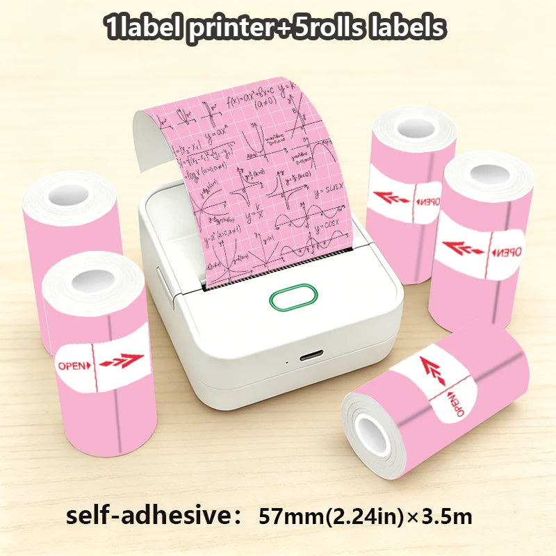 Thermal Mini Printer, Portable Inkless Sticker Maker,Bluetooth Free Cut Small Pocket Printer for Children DIY 57mm Photo Print