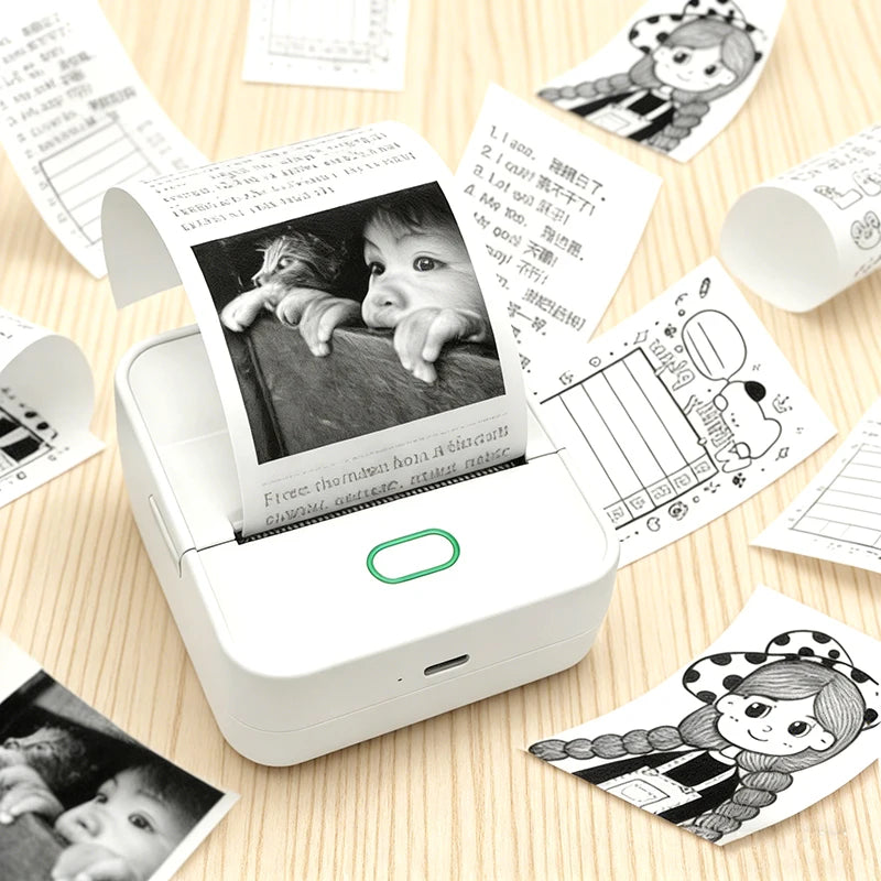 Thermal Mini Printer, Portable Inkless Sticker Maker,Bluetooth Free Cut Small Pocket Printer for Children DIY 57mm Photo Print