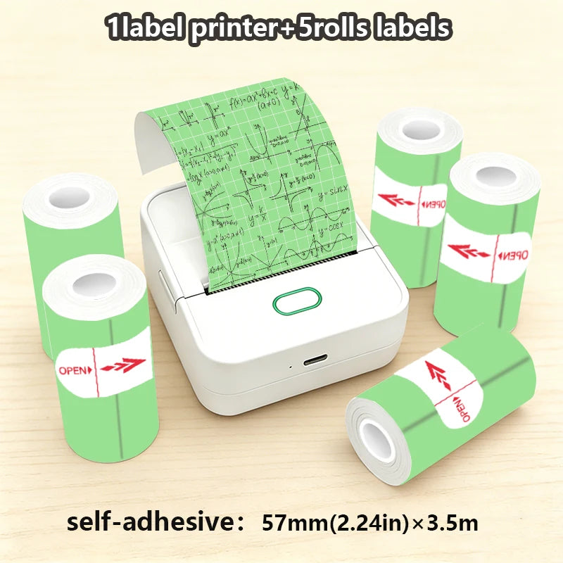 Thermal Mini Printer, Portable Inkless Sticker Maker,Bluetooth Free Cut Small Pocket Printer for Children DIY 57mm Photo Print