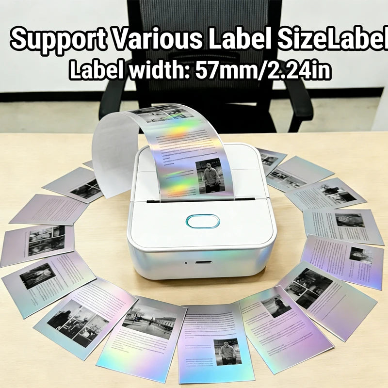 Thermal Mini Printer, Portable Inkless Sticker Maker,Bluetooth Free Cut Small Pocket Printer for Children DIY 57mm Photo Print