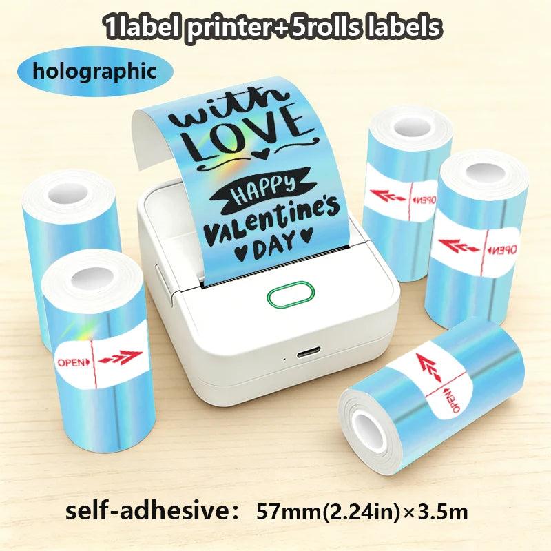 Thermal Mini Printer, Portable Inkless Sticker Maker,Bluetooth Free Cut Small Pocket Printer for Children DIY 57mm Photo Print