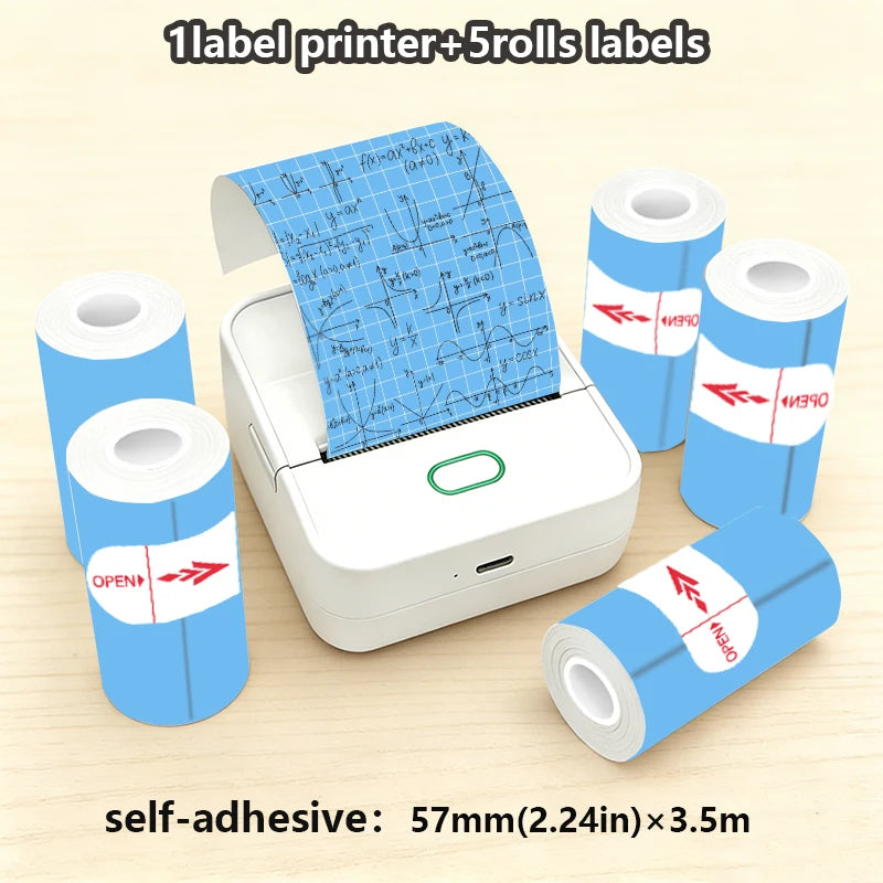 Thermal Mini Printer, Portable Inkless Sticker Maker,Bluetooth Free Cut Small Pocket Printer for Children DIY 57mm Photo Print