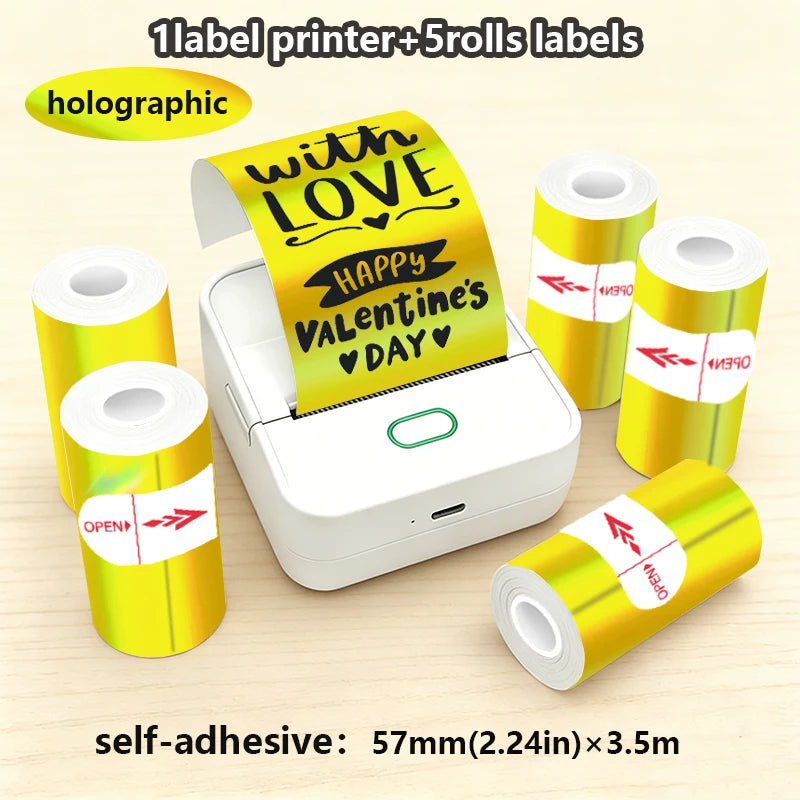 Thermal Mini Printer, Portable Inkless Sticker Maker,Bluetooth Free Cut Small Pocket Printer for Children DIY 57mm Photo Print