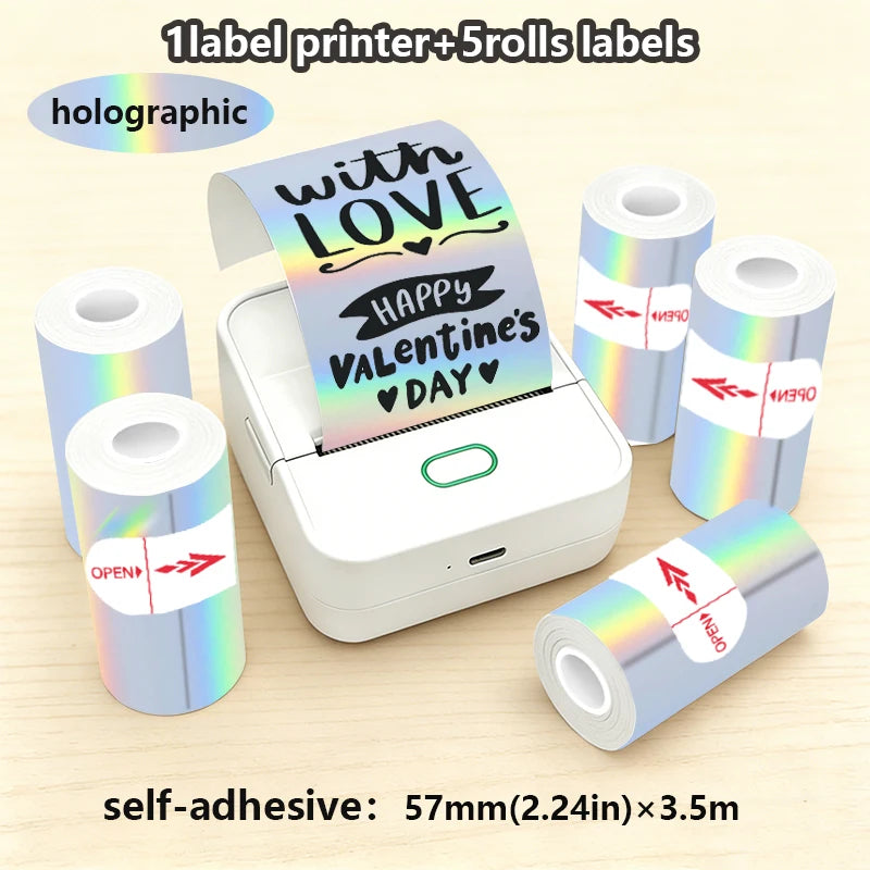 Thermal Mini Printer, Portable Inkless Sticker Maker,Bluetooth Free Cut Small Pocket Printer for Children DIY 57mm Photo Print