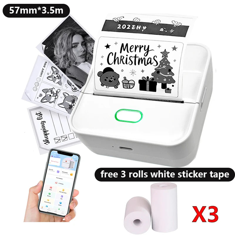 Thermal Mini Printer, Portable Inkless Sticker Maker,Bluetooth Free Cut Small Pocket Printer for Children DIY 57mm Photo Print