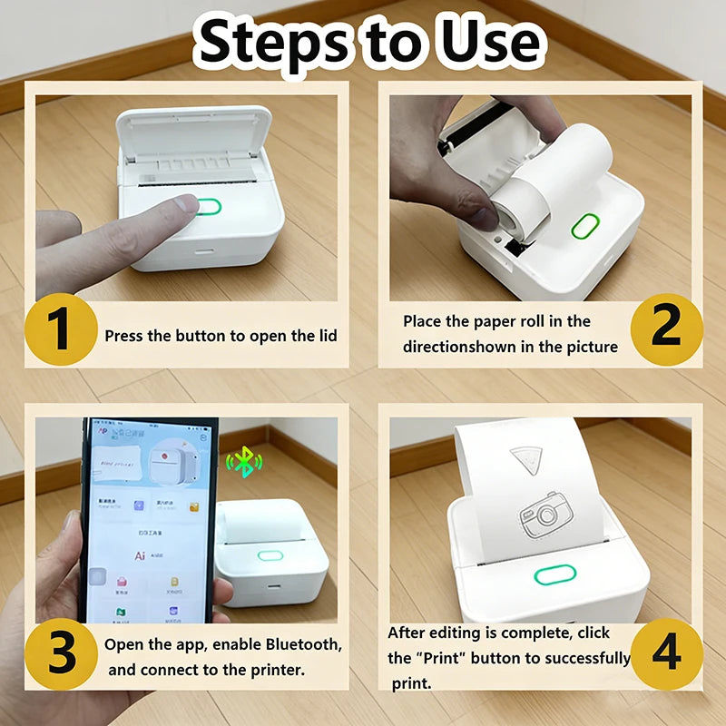 Thermal Mini Printer, Portable Inkless Sticker Maker,Bluetooth Free Cut Small Pocket Printer for Children DIY 57mm Photo Print