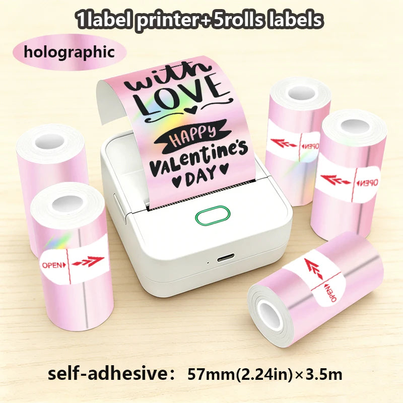 Thermal Mini Printer, Portable Inkless Sticker Maker,Bluetooth Free Cut Small Pocket Printer for Children DIY 57mm Photo Print
