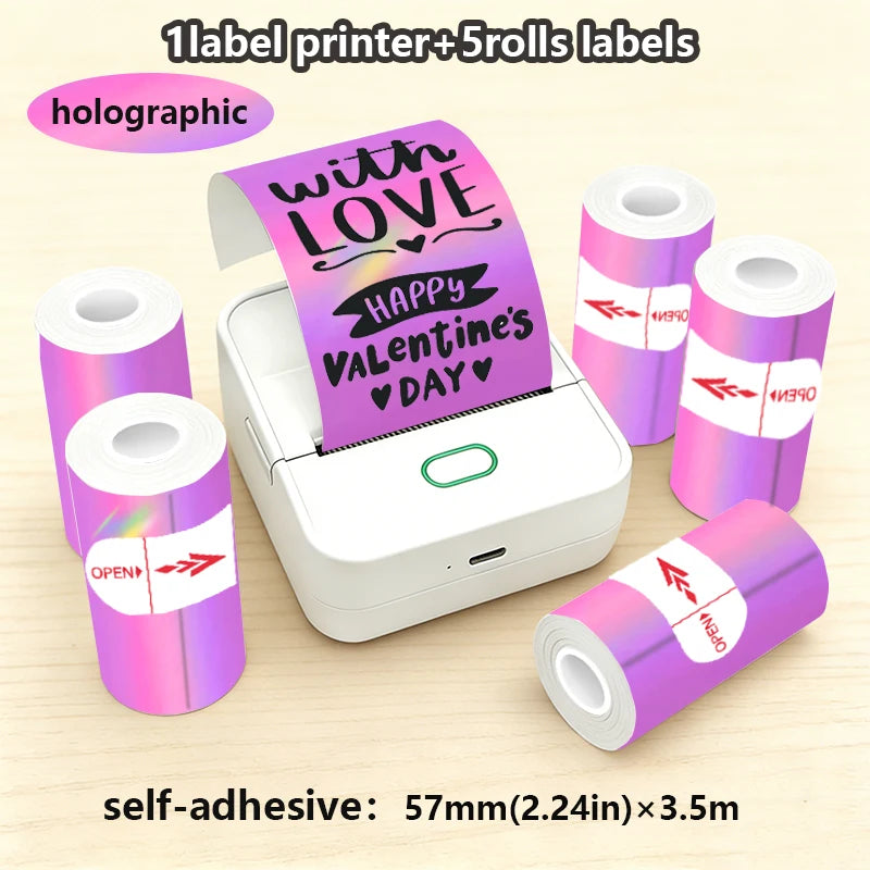 Thermal Mini Printer, Portable Inkless Sticker Maker,Bluetooth Free Cut Small Pocket Printer for Children DIY 57mm Photo Print