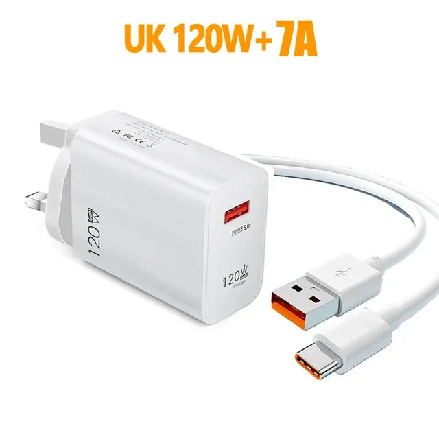 120W Fast Charging USB Charger Adapter For Xiaomi Civi 12S Ultra 12 Lite POCO X5 Redmi Note K50 Power Charger 7A Data Cord Kit