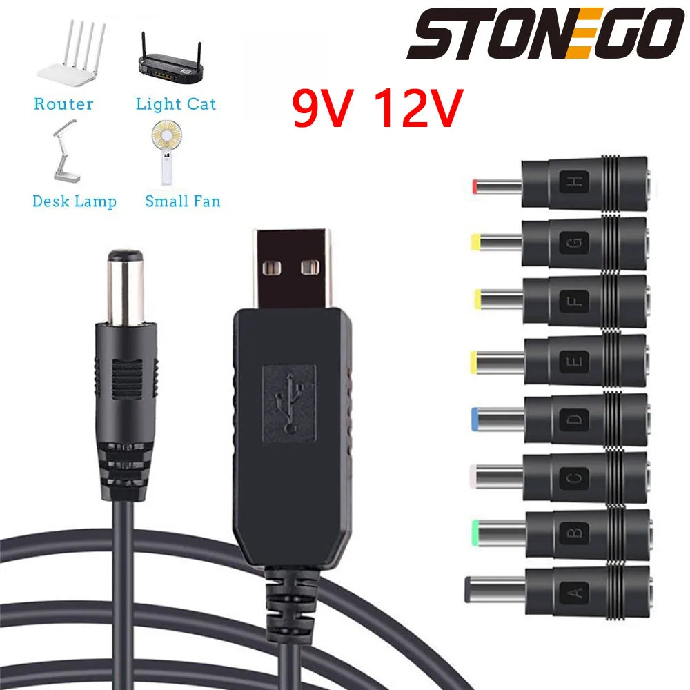 STONEGO 1/2pcs USB to DC Power Cord Boost Converter 9V /12V 8pcs Adapter USB to DC Charging Connector for Wifi Router Mini Fan