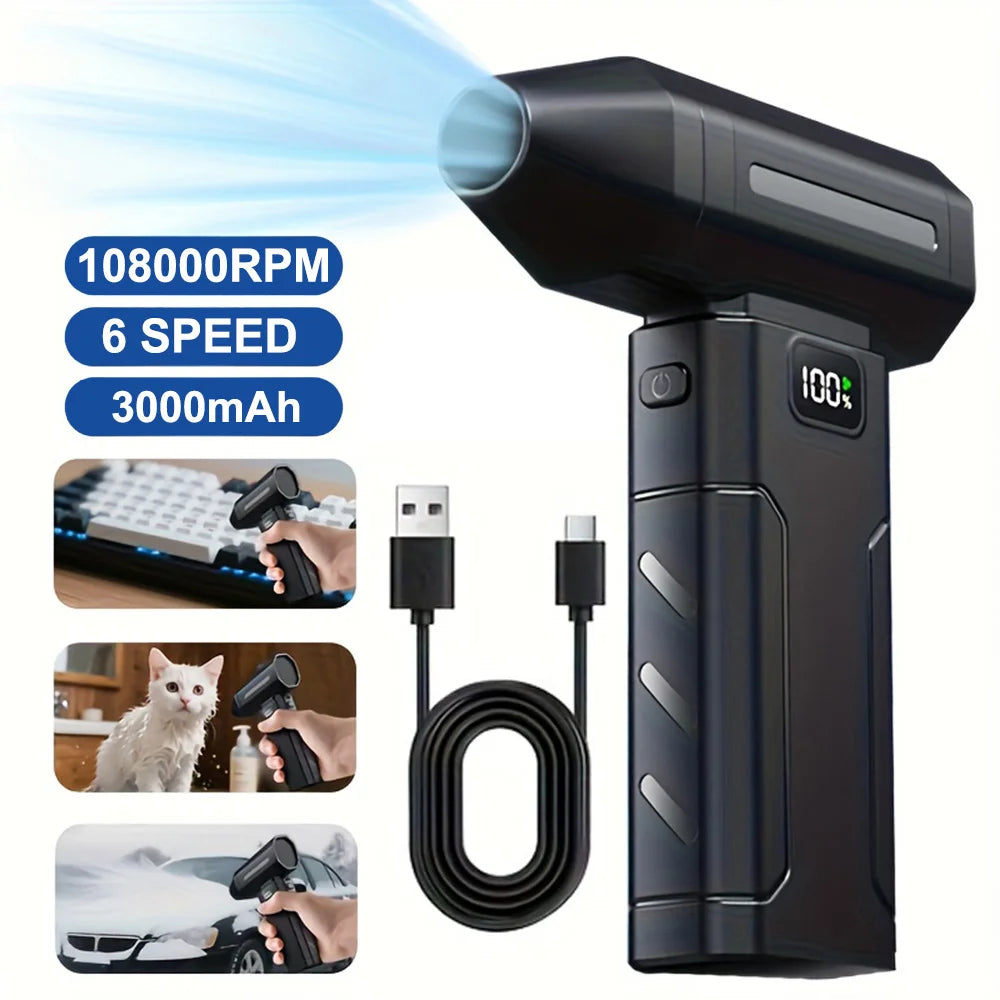 Compressed Air Duster -3000mAh Personal Cooling Mini Fan Turbo Fan,108000RPM Cordless Electric air Duster for Keyboard Cleaning